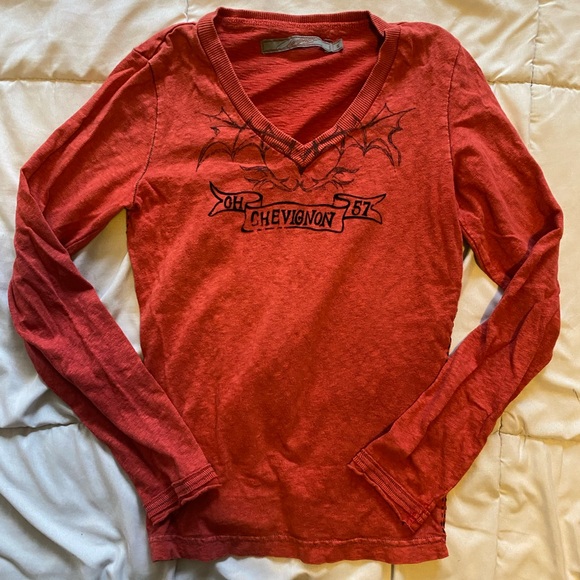 y2k red cropped long sleeve top - Picture 5 of 7